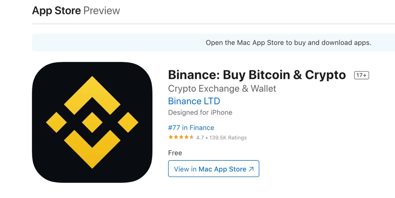 Download the Binance app from the Apple Store